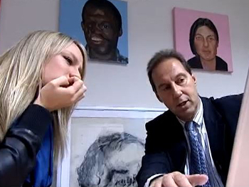 Chloe Madely visits Prof Hutchison to see first-hand the effect smoking can have. Still from Celebrity Quitters.